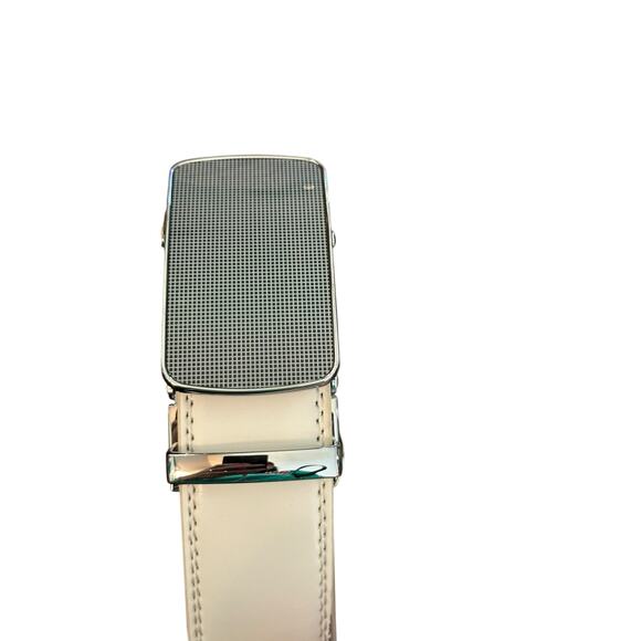 Bulliant Men's White Leather Ratchet Sliding Adjustable Belt Size 32 - Picture 2 of 5